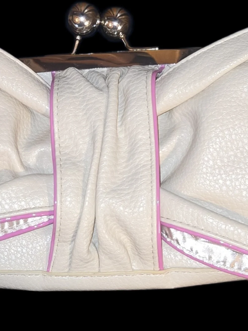 Elegant Cream Kiss-Lock Clutch with Pink Trim By Jessica Simpson. Flawless.